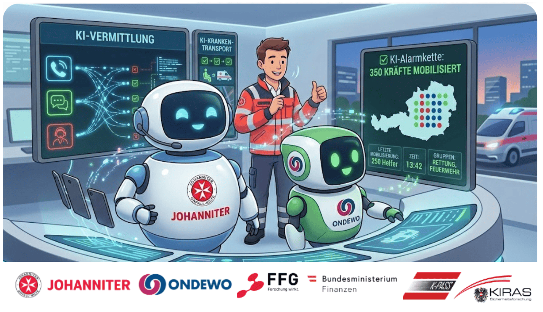 ffg-bmf-ki-leitstelle-ondewo-johanniter FFG BMF KIRAS KI Leitstelle Use Cases von ONDEWO und Johanniter